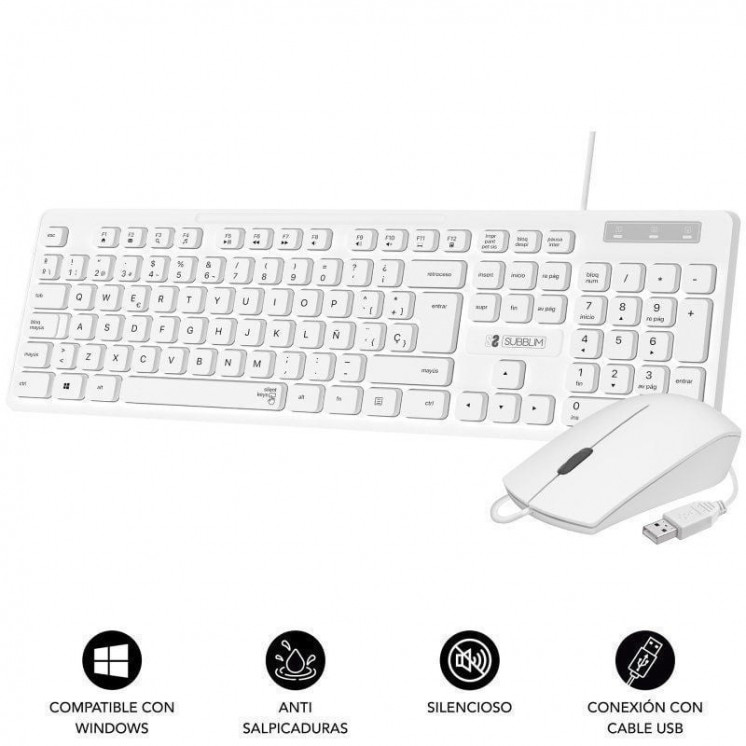 Teclado y ratón subblim combo business slim silencioso/ blanco