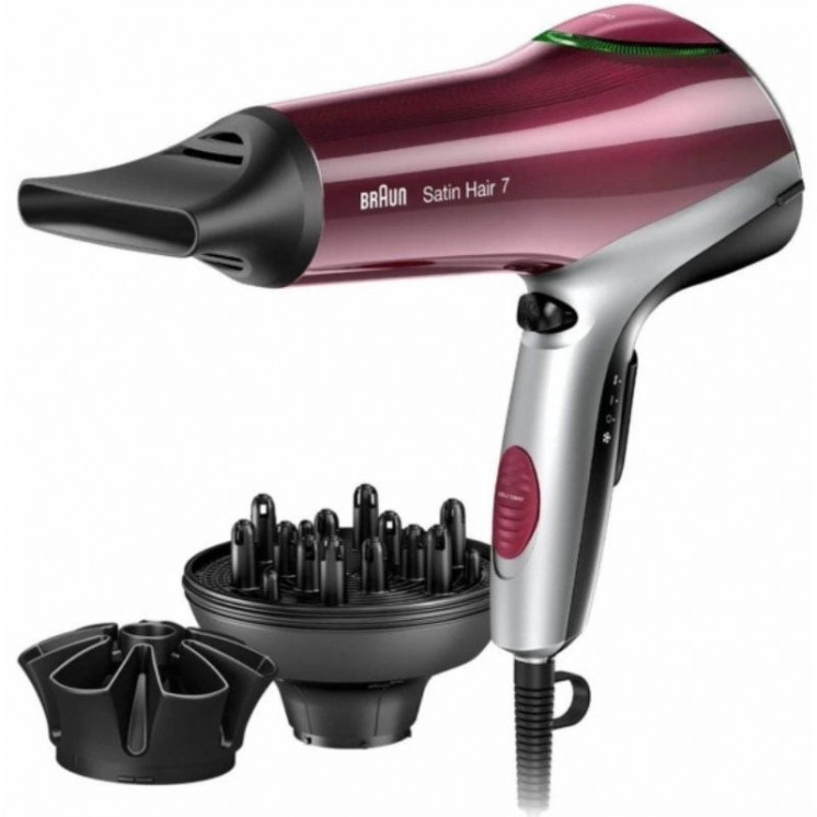 Secador braun satin hair 7 hd770e/ 2200w/ iónico/ rojo y plata