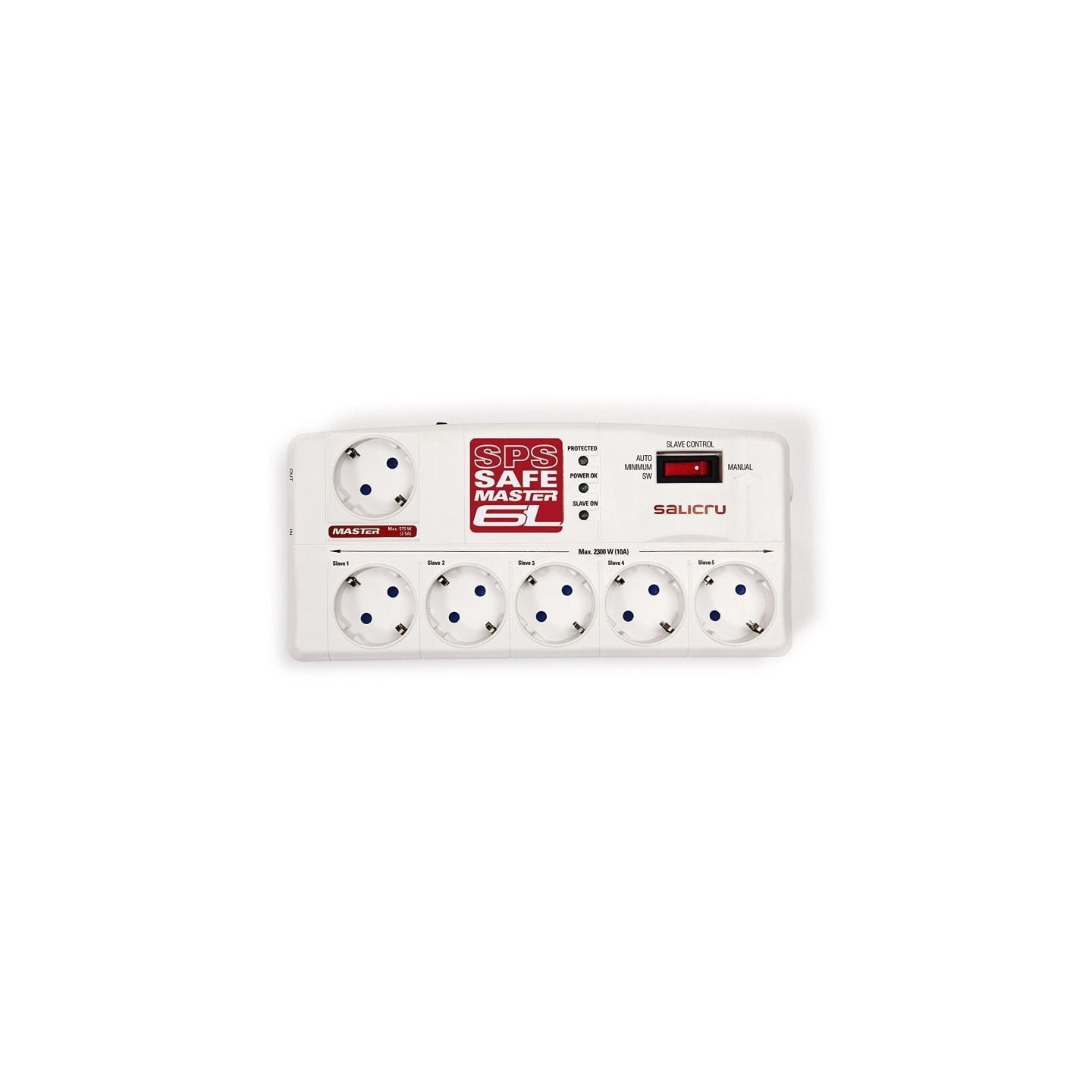 Regleta con interruptor salicru safe master/ 5 tomas de corriente/ 1 master/ 2 usb/ cable 1.8m/ blanca