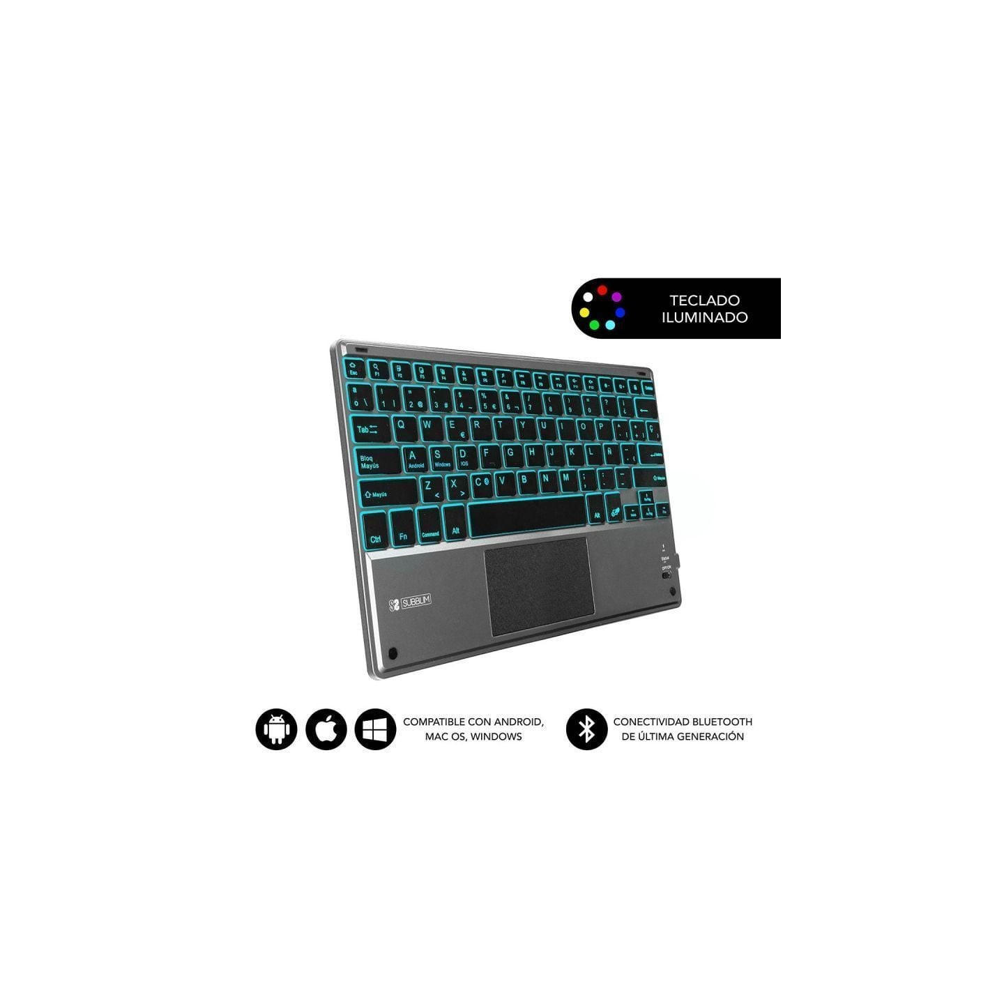 Teclado compacto inalámbrico por bluetooth subblim touchpad smart blacklit/ gris