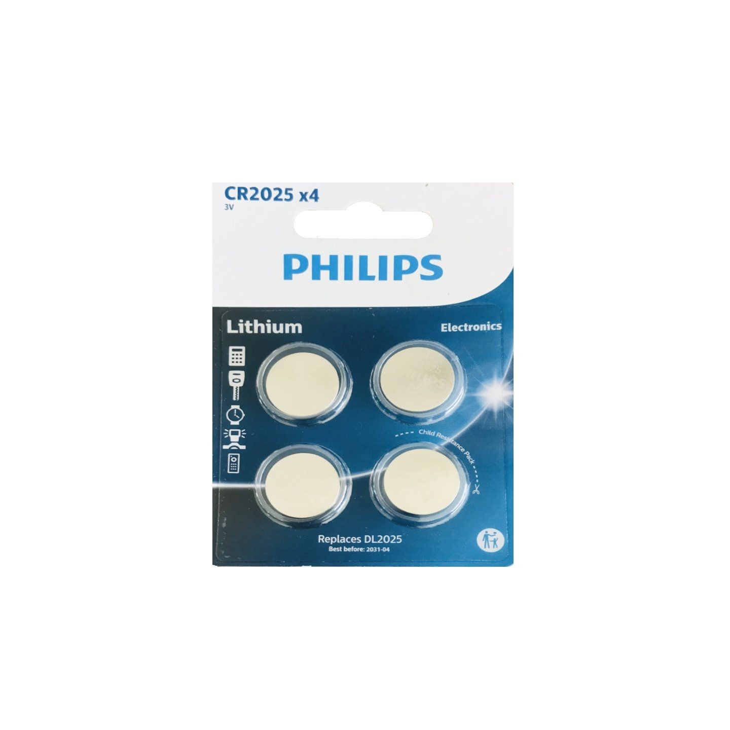 Pack de 4 pilas de botón philips cr2025 lithium/ 3v