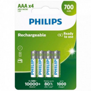 Pack de 4 pilas aaa philips r03b4a70/10/ 1.2v/ recargables