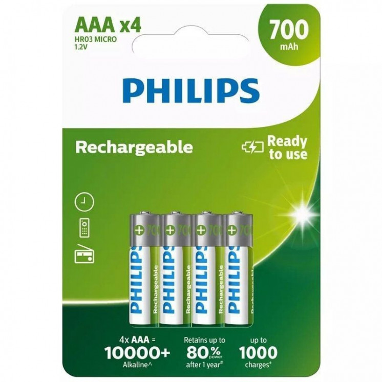 Pack de 4 pilas aaa philips r03b4a70/10/ 1.2v/ recargables