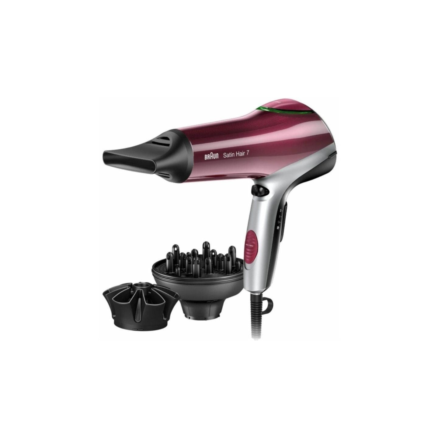 Secador braun satin hair 7 hd770e/ 2200w/ iónico/ rojo y plata