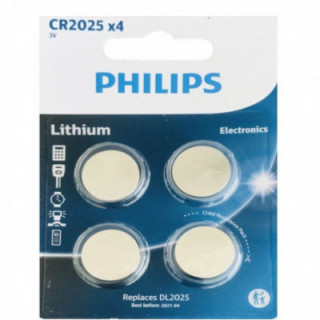 Pack de 4 pilas de botón philips cr2025 lithium/ 3v