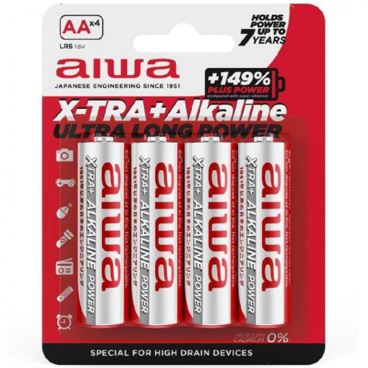 Pack de 4 pilas aa aiwa x-tra+alcaline lr6/ 1.5v/ alcalinas