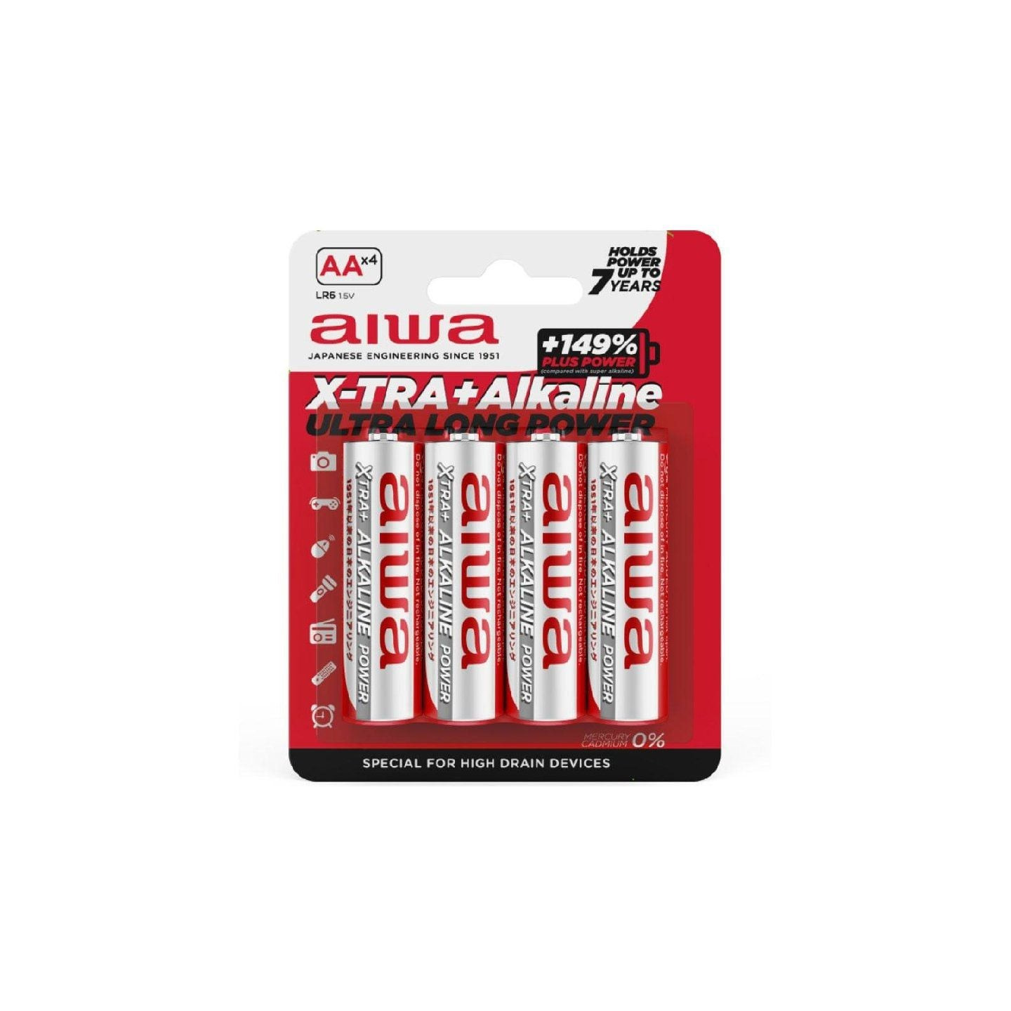 Pack de 4 pilas aa aiwa x-tra+alcaline lr6/ 1.5v/ alcalinas