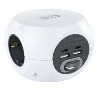 Regleta con interruptor nanocable 10.37.0013-w/ 3 tomas de corriente/ 1 usb/ 1 usb tipo-c/ cable 1.5m/ blanca