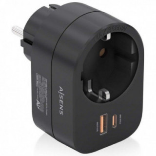 Enchufe aisens asps-1a1c07-bk/ 1 toma de corriente/ 1 usb tipo-c pd/ 1 usb/ negro