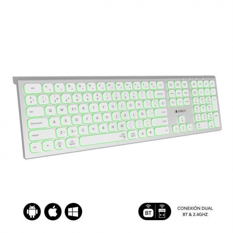 Teclado inalámbrico subblim master/ plata y blanco