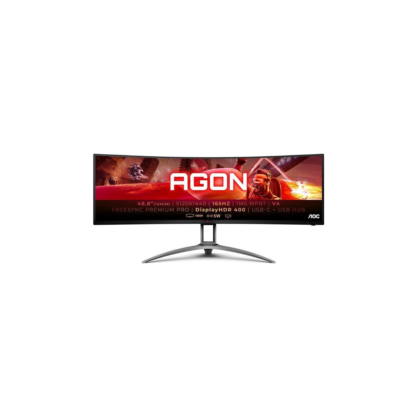 Monitor gaming ultrapanorámico curvo aoc agon ag493ucx2 48.8'/ dual qhd/ 1ms/ 165hz/ va/ multimedia/ negro