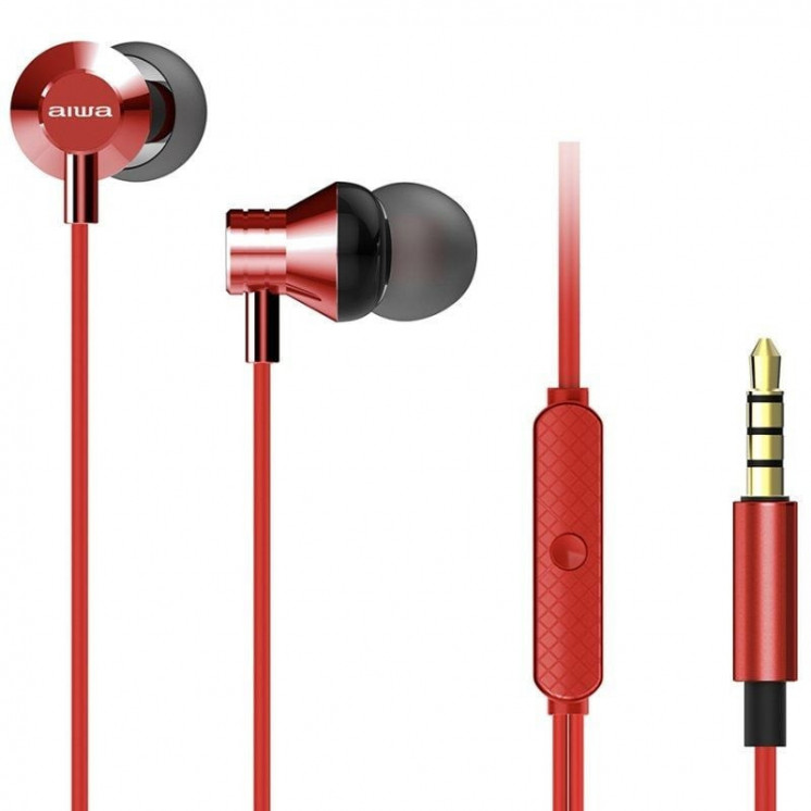 Auriculares intrauditivos aiwa estm-50rd/ con micrófono/ jack 3.5/ rojo