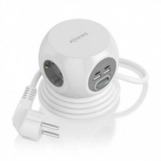 Regleta con interruptor aisens asps-2a2c04-w/ 3 tomas de corriente/ 2 usb tipo-c/ 2 usb/ cable 1.4m/ blanco