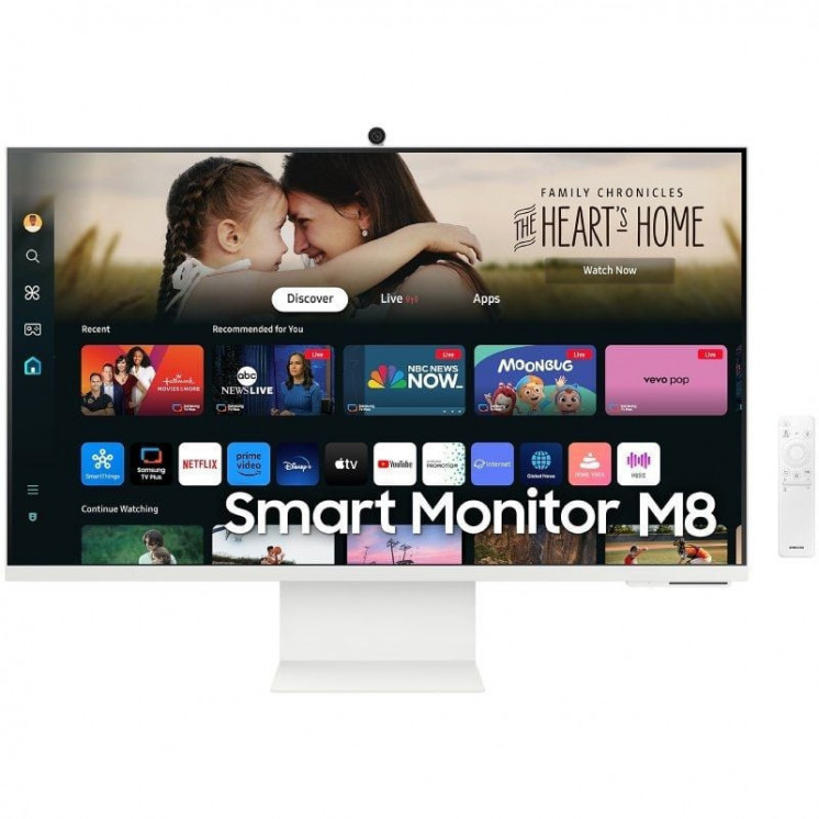 Smart monitor samsung m8 s32dm801uu 32'/ 4k/ smart tv/ webcam/ multimedia/ regulable en altura/ blanco