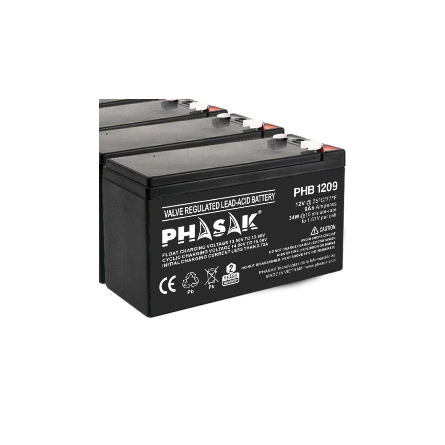 Batería phasak phb 1209 compatible con sai/ups phasak según especificaciones