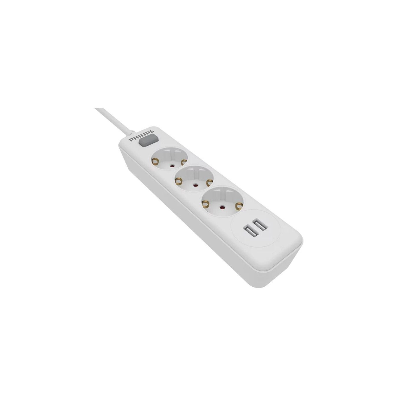 Regleta con interruptor philips spn3032wa/10/ 3 tomas de corriente/ 2 usb/ cable 2m/ blanca