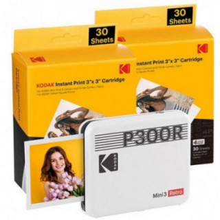 Impresora portátil fotográfica kodak mini 3 retro/ tamaño foto 76.2x76.2mm/ incluye 2x papel fotográfico/ blanca