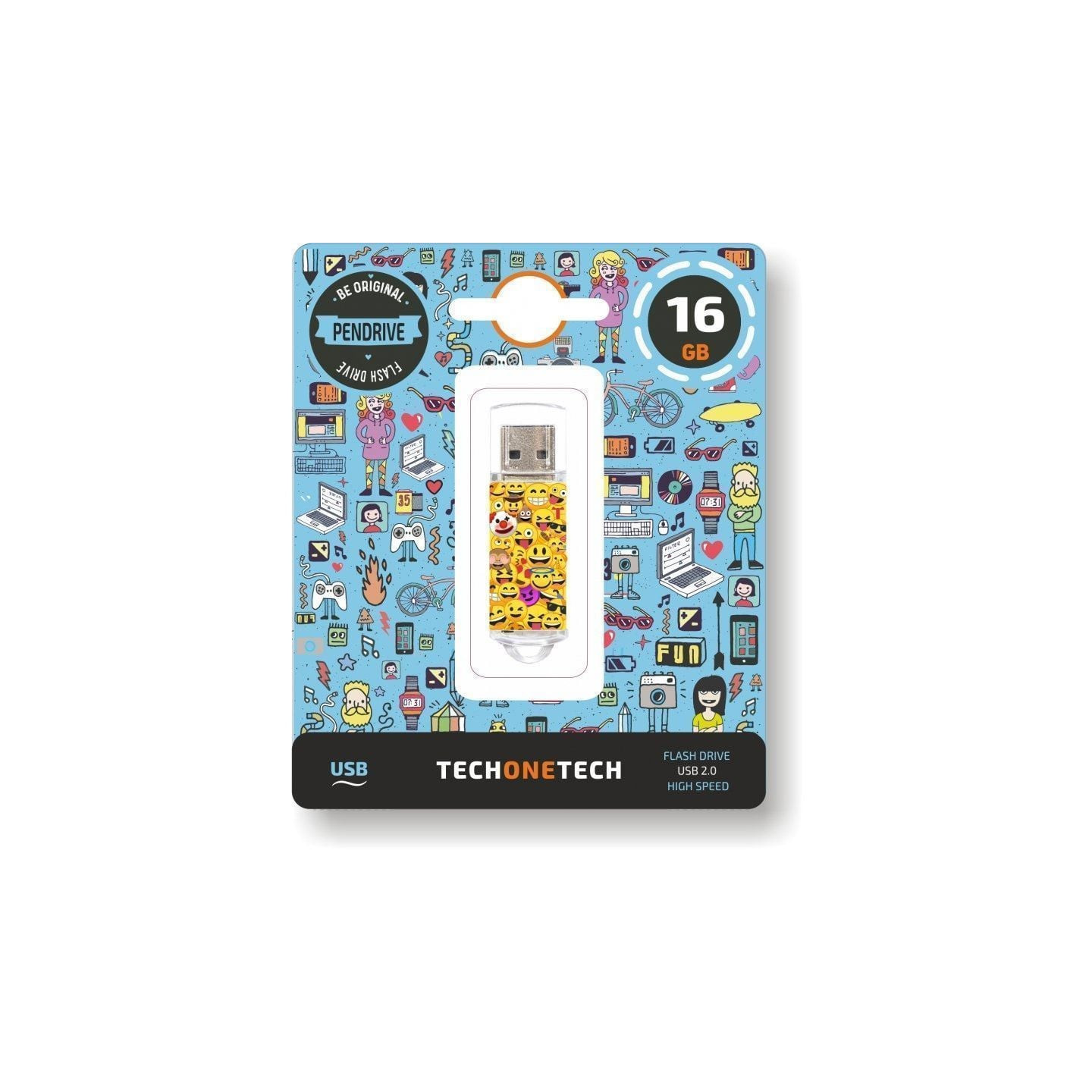 Pendrive 16gb tech one tech emojis usb 2.0