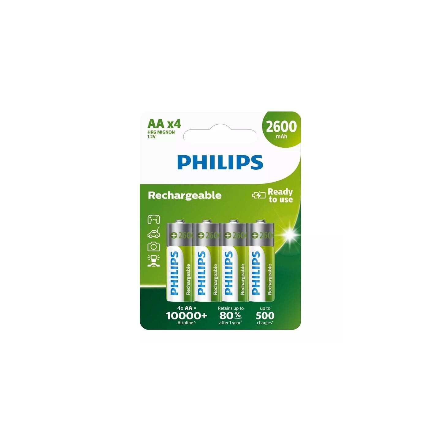 Pack de 4 pilas aa philips r6b4b260/10/ 1.2v/ recargables