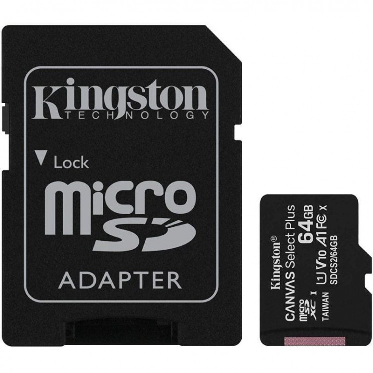 Tarjeta de memoria kingston canvas select plus 64gb microsd xc con adaptador/ clase 10/ 100mbs