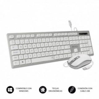 Teclado y ratón subblim combo wired ergo keys silent flat hq/ plata y blanco