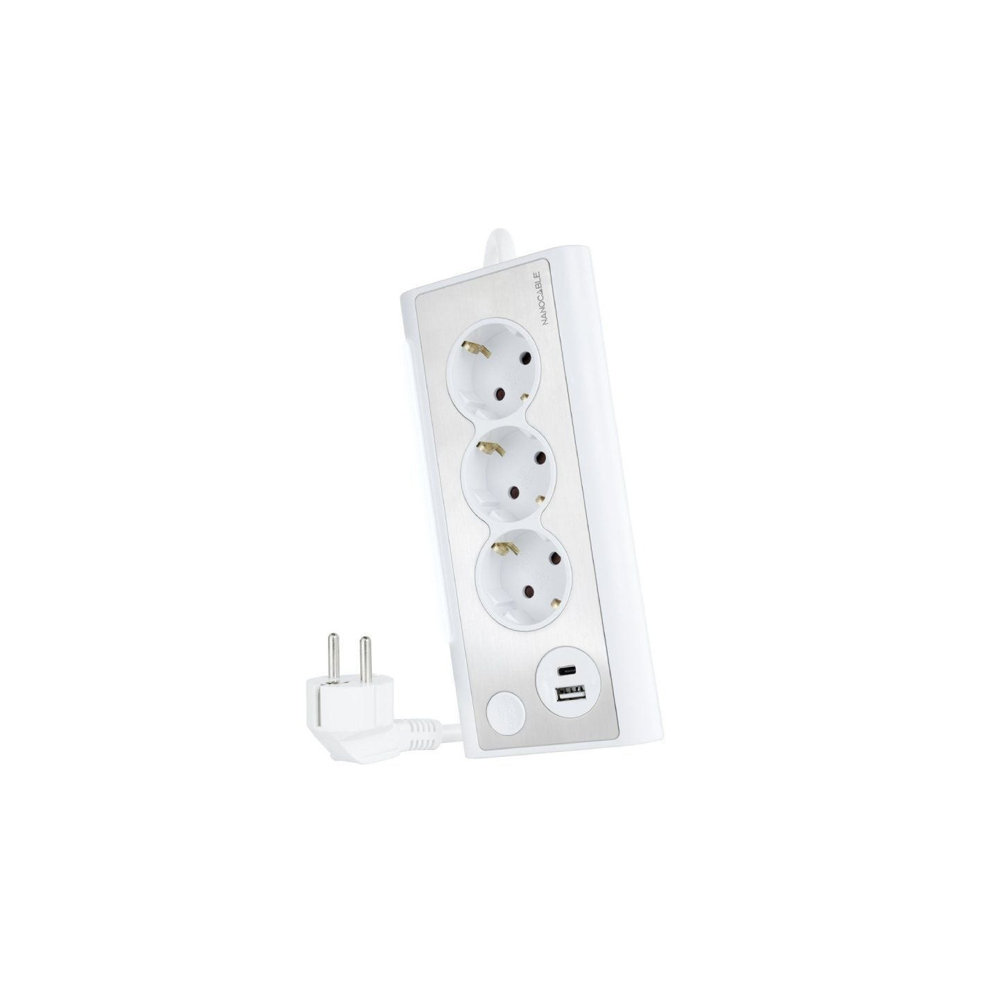 Regleta con interruptor nanocable 10.37.0013-w/ 3 tomas de corriente/ 1 usb/ 1 usb tipo-c/ cable 1.5m/ blanca