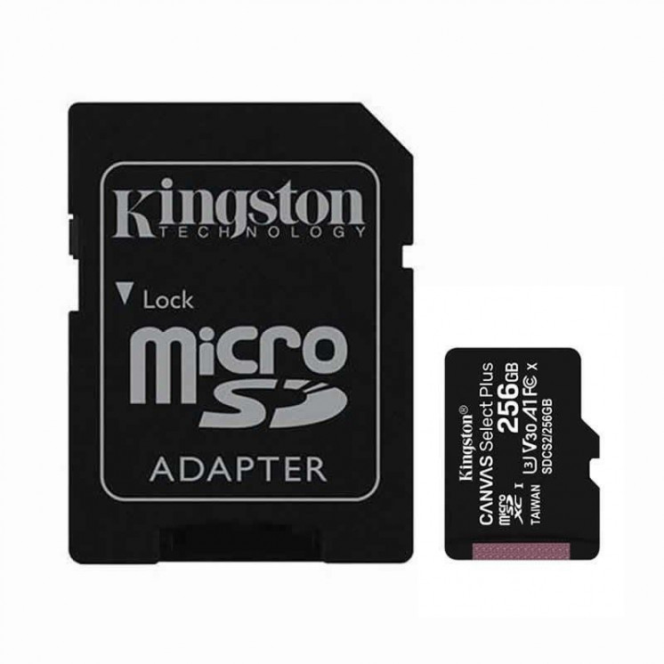 Tarjeta de memoria kingston canvas select plus 256gb microsd xc con adaptador/ clase 10/ 100mbs