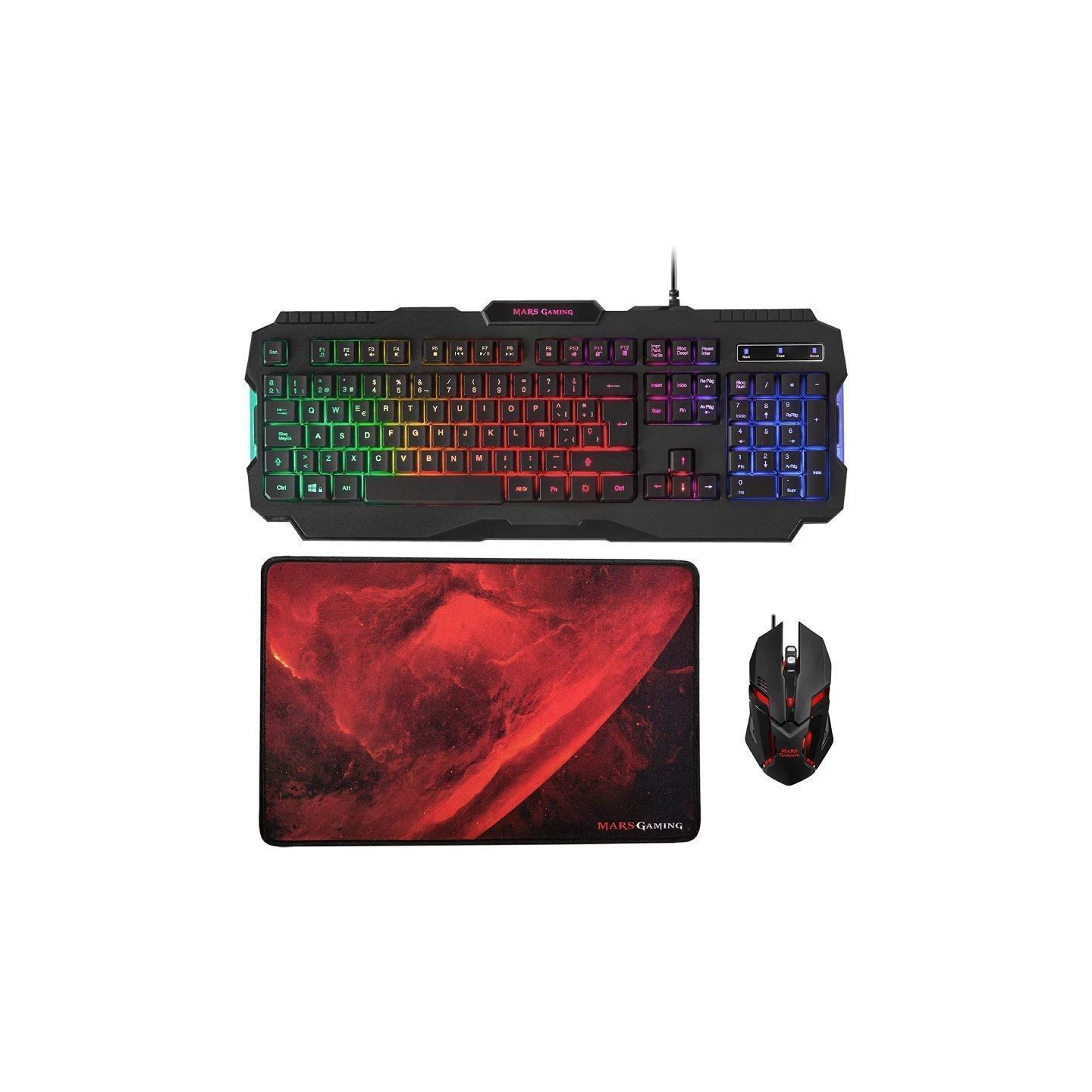 Pack Gaming Mars Gaming MCP118/ Teclado + Ratón Óptico + Alfombrilla