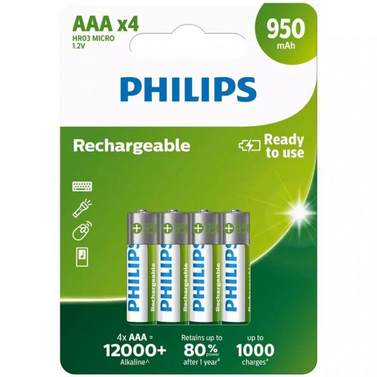 Pack de 4 pilas aaa philips r03b4a95/10/ 1.2v/ recargables