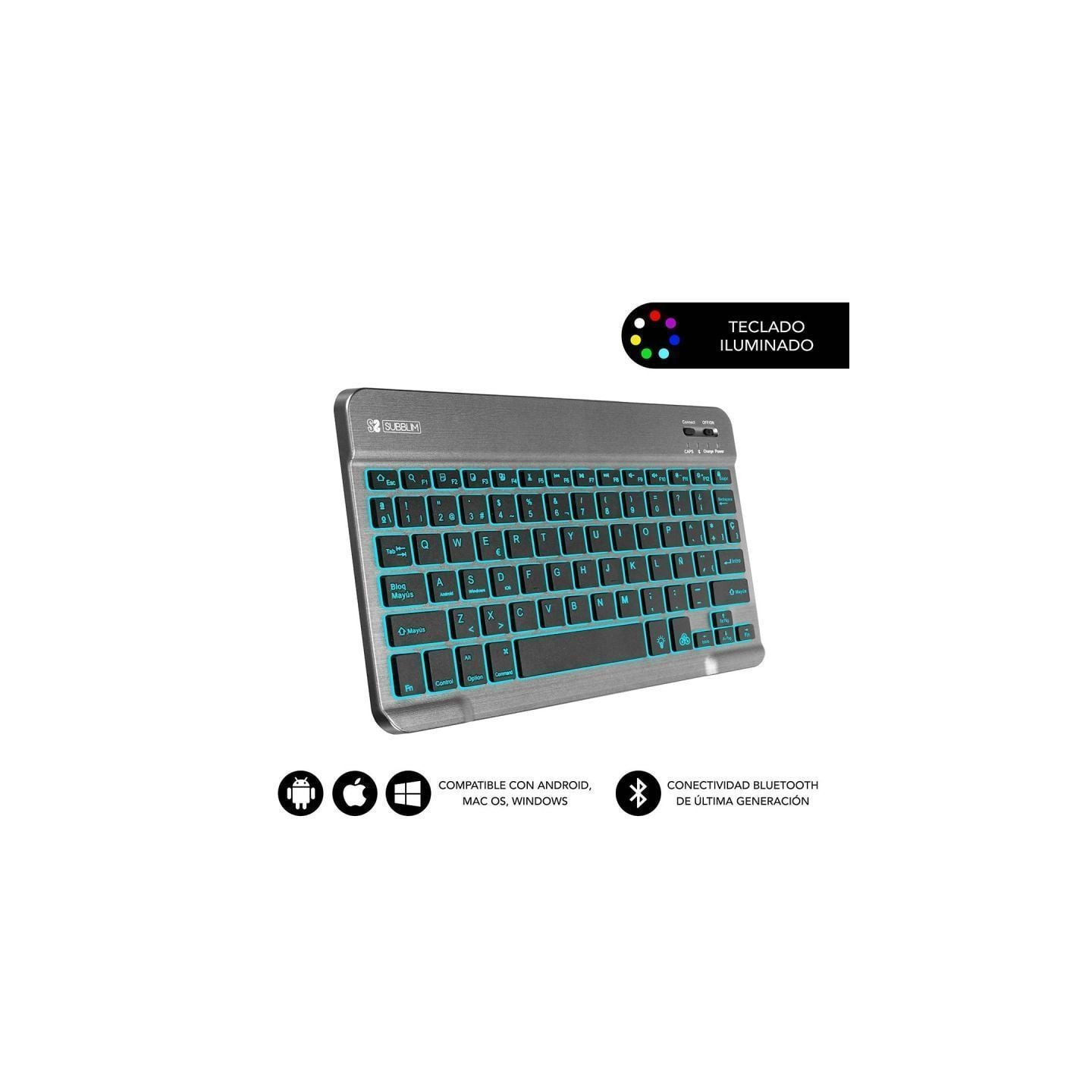 Teclado compacto inalámbrico por bluetooth subblim smart backlit/ gris