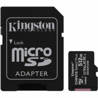 Tarjeta de memoria kingston canvas select plus 512gb microsd xc con adaptador/ clase 10/ 100mbs