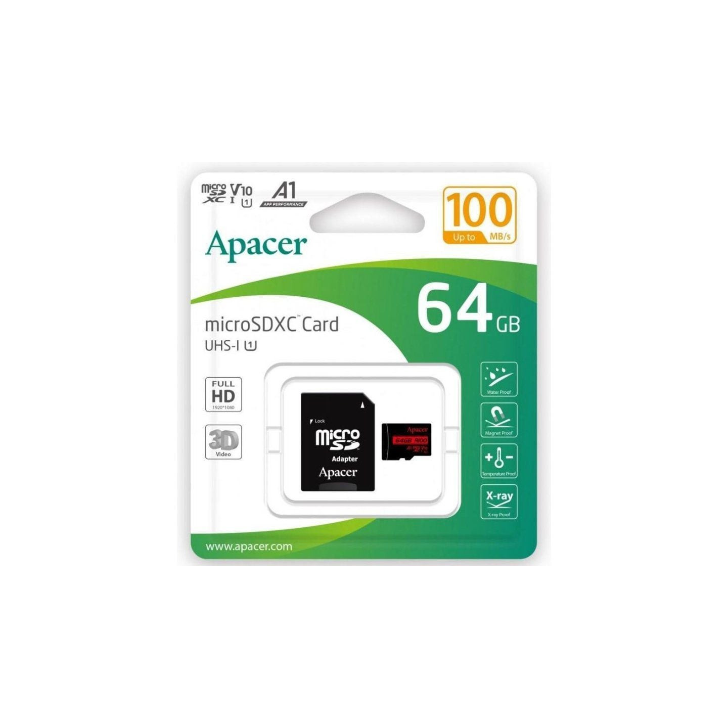 Tarjeta de memoria apacer 64gb xc uhs 1 con adaptador/ clase 10/ 100mbs