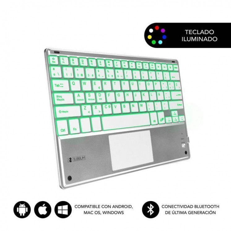 Teclado compacto inalámbrico por bluetooth subblim smbt50/ plata