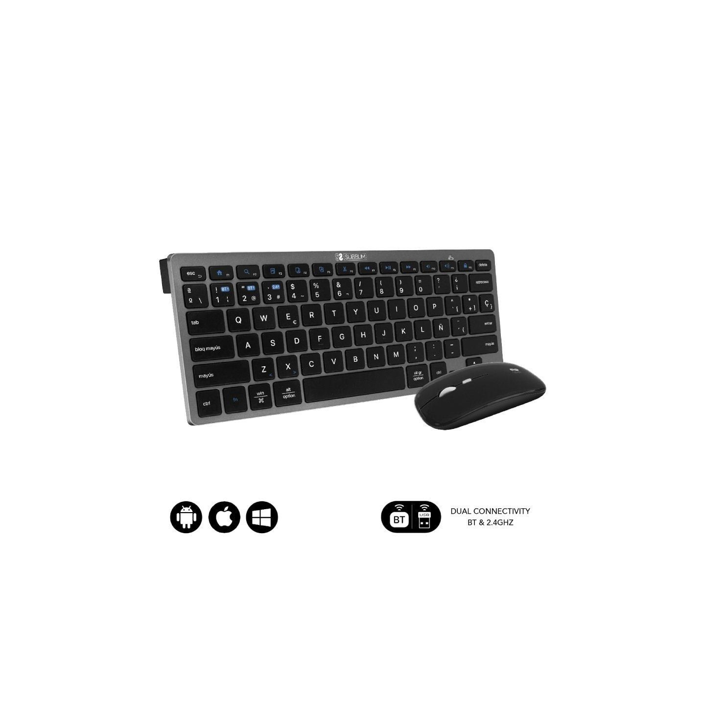 Teclado y ratón inalámbrico subblim oco020 combo multidispositivo compacto/ gris