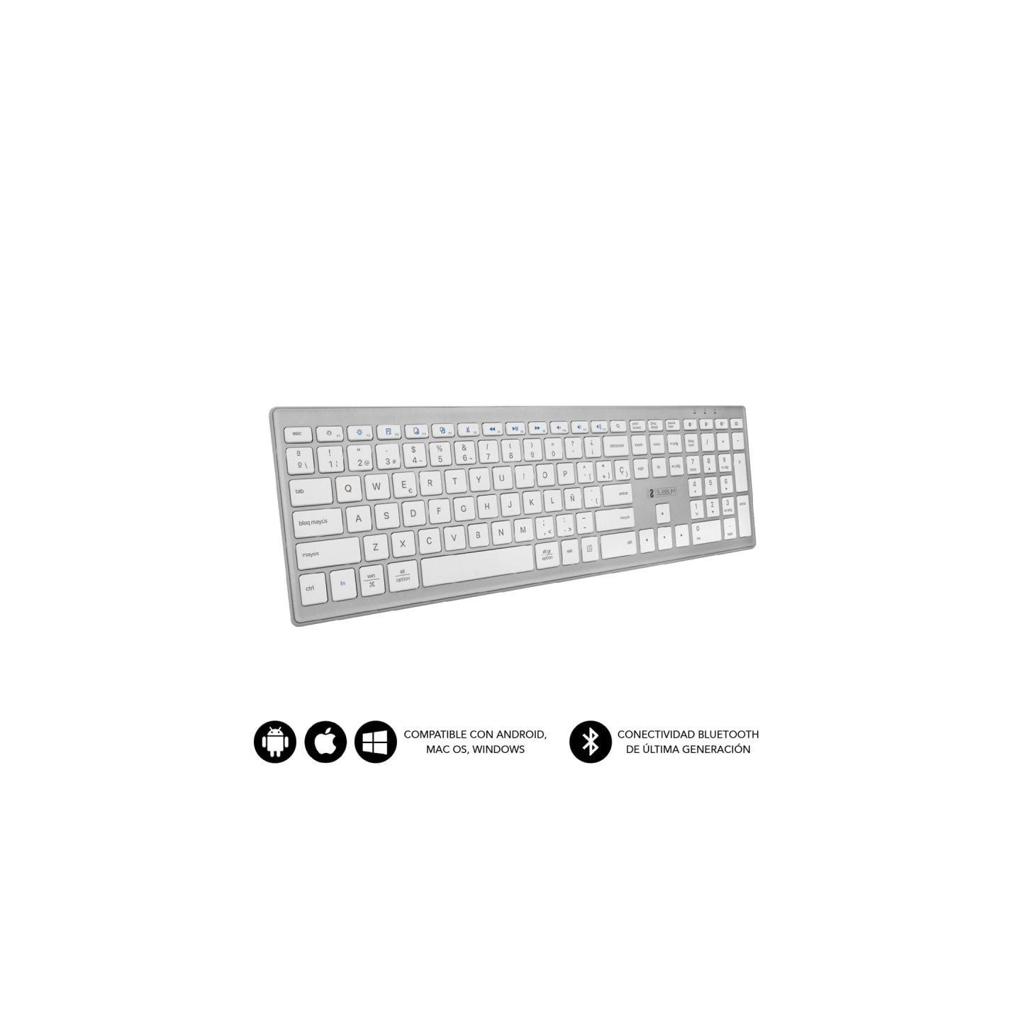 Teclado inalámbrico por bluetooth subblim 2pue200 pure extended/ plata