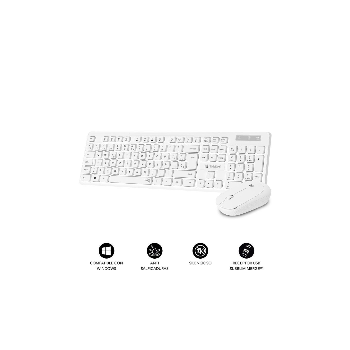 Teclado y ratón subblim combo business slim silencioso inalámbrico/ blanco