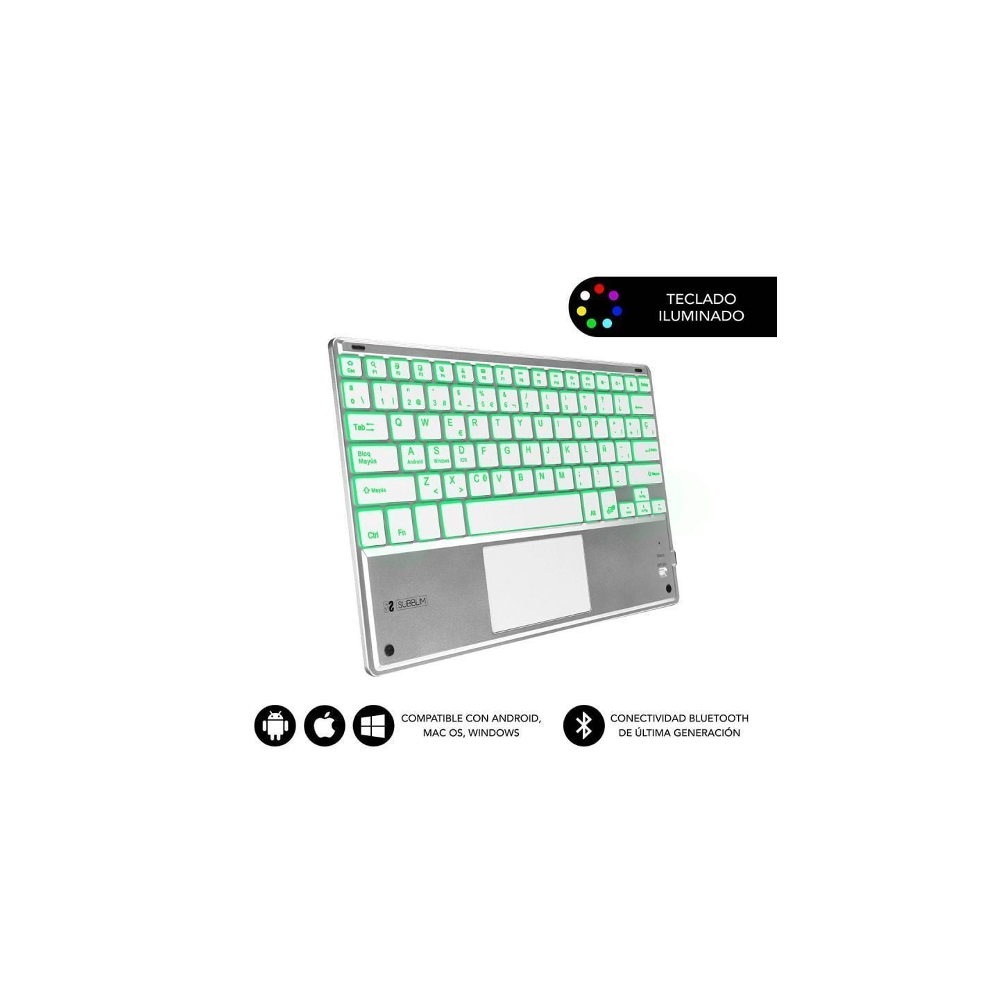 Teclado compacto inalámbrico por bluetooth subblim smbt50/ plata