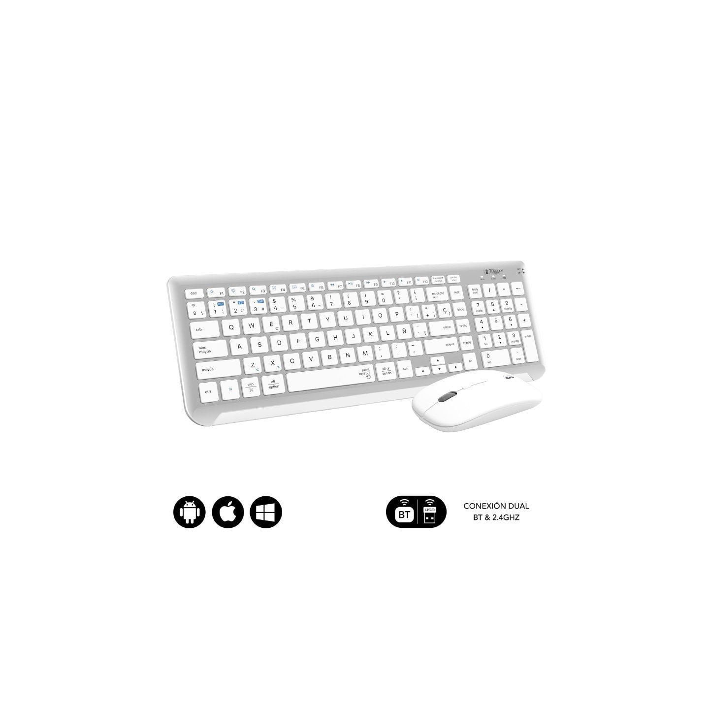 Teclado y ratón inalámbrico subblim combo dual prestige extendido/ blanco y plata