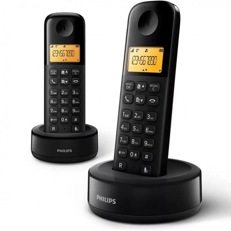 Teléfono inalámbrico philips d1602b/34/ pack duo/ negro