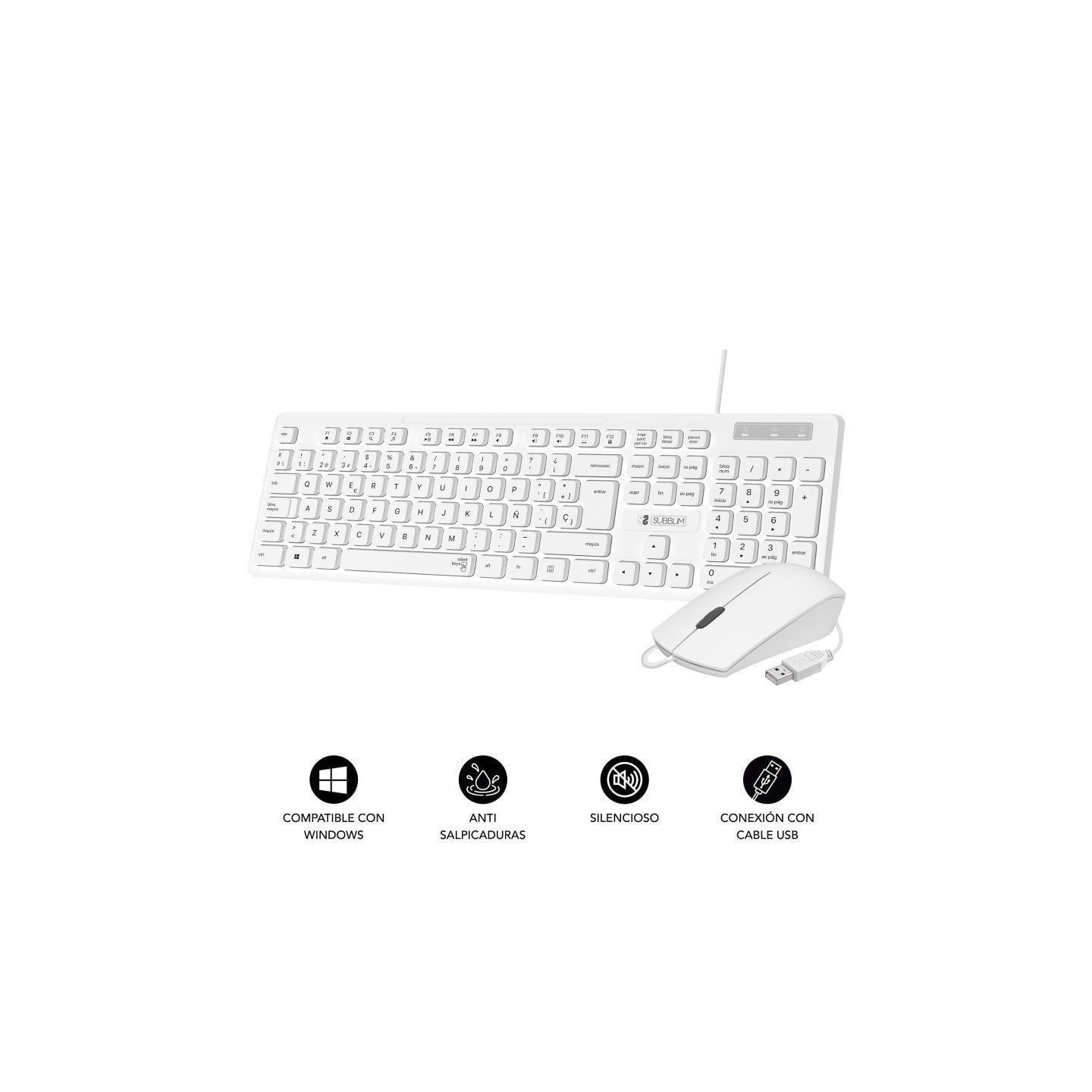 Teclado y ratón subblim combo business slim silencioso/ blanco