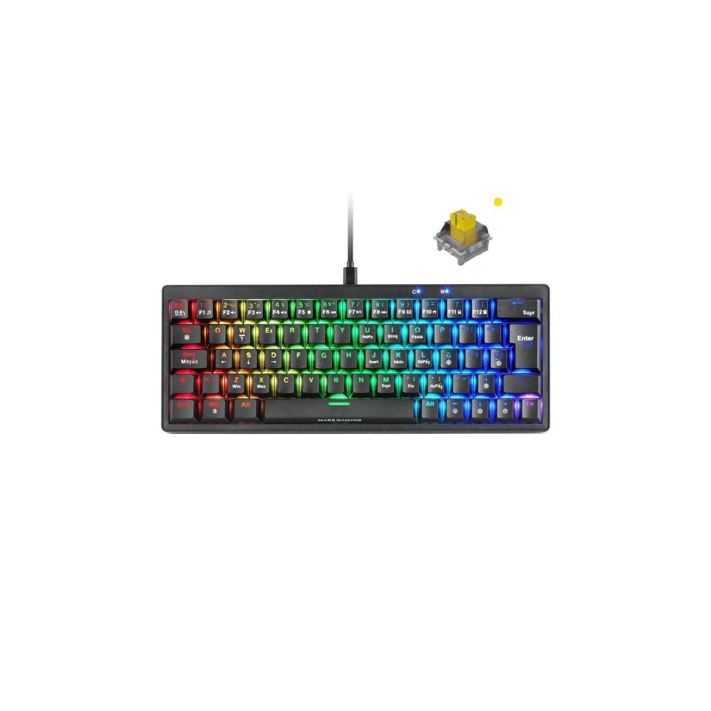 Teclado Gaming Mecánico Mars Gaming MKMINIPRO/ Switch Amarillo