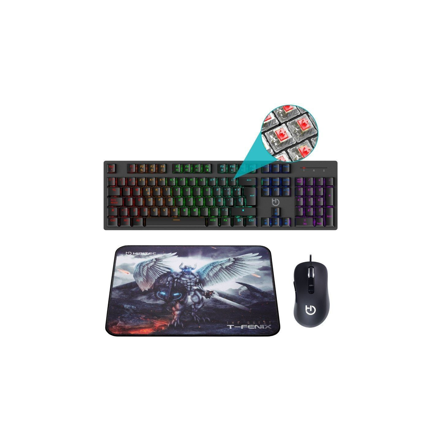 Pack Gaming Hiditec PAC010026/ Teclado Mecánico+ Ratón + Alfombrilla