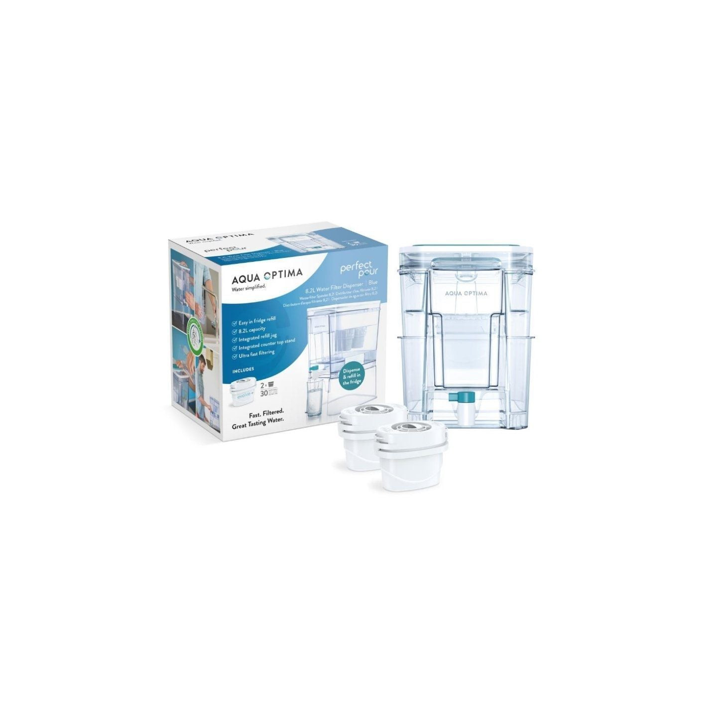 Depósito de agua filtrada aqua optima wd1000/ 8.2l/ incluye 2 filtros