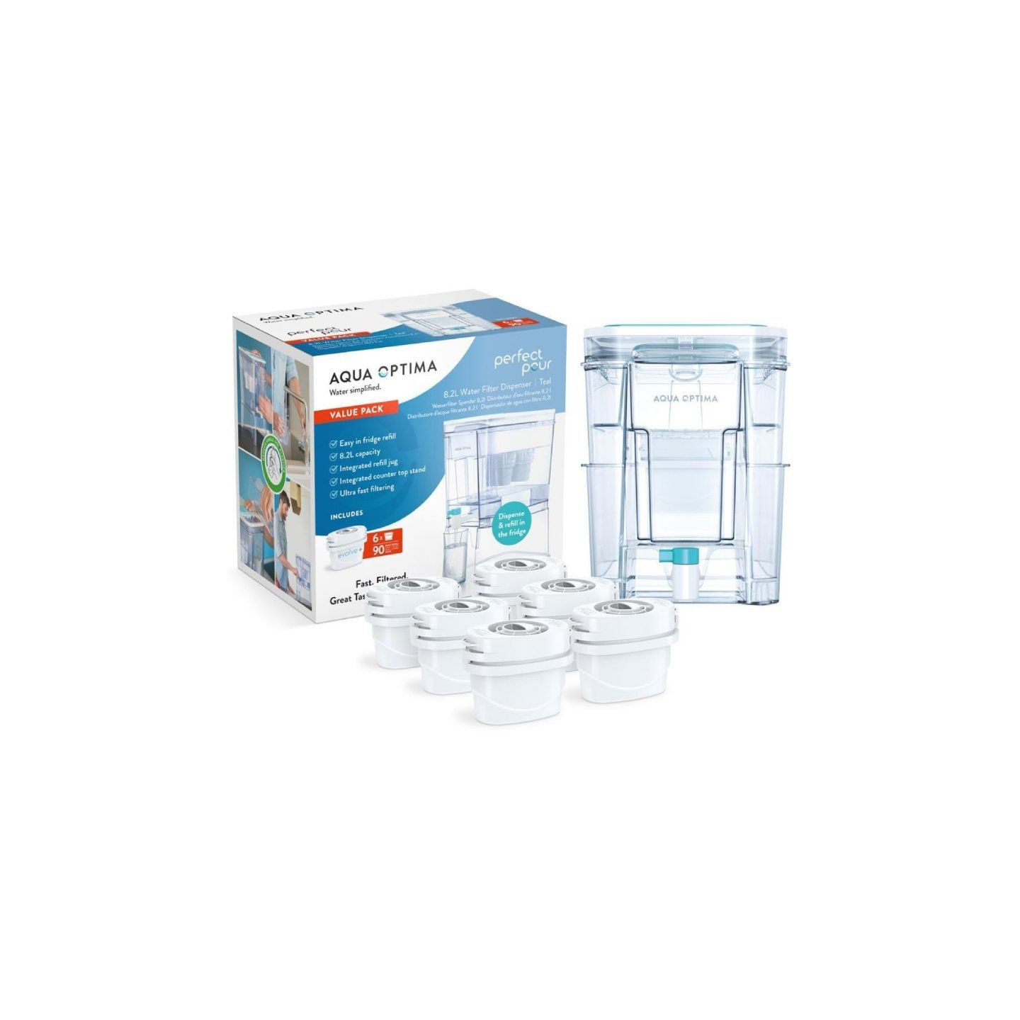 Depósito de agua filtrada aqua optima wd1001/ 8.2l/ incluye 6 filtros