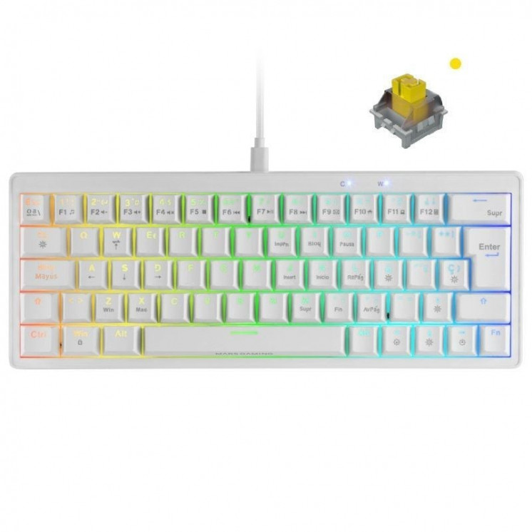 Teclado Gaming Mecánico Mars Gaming MKMINIPRO/ Switch Amarillo/ Blanco