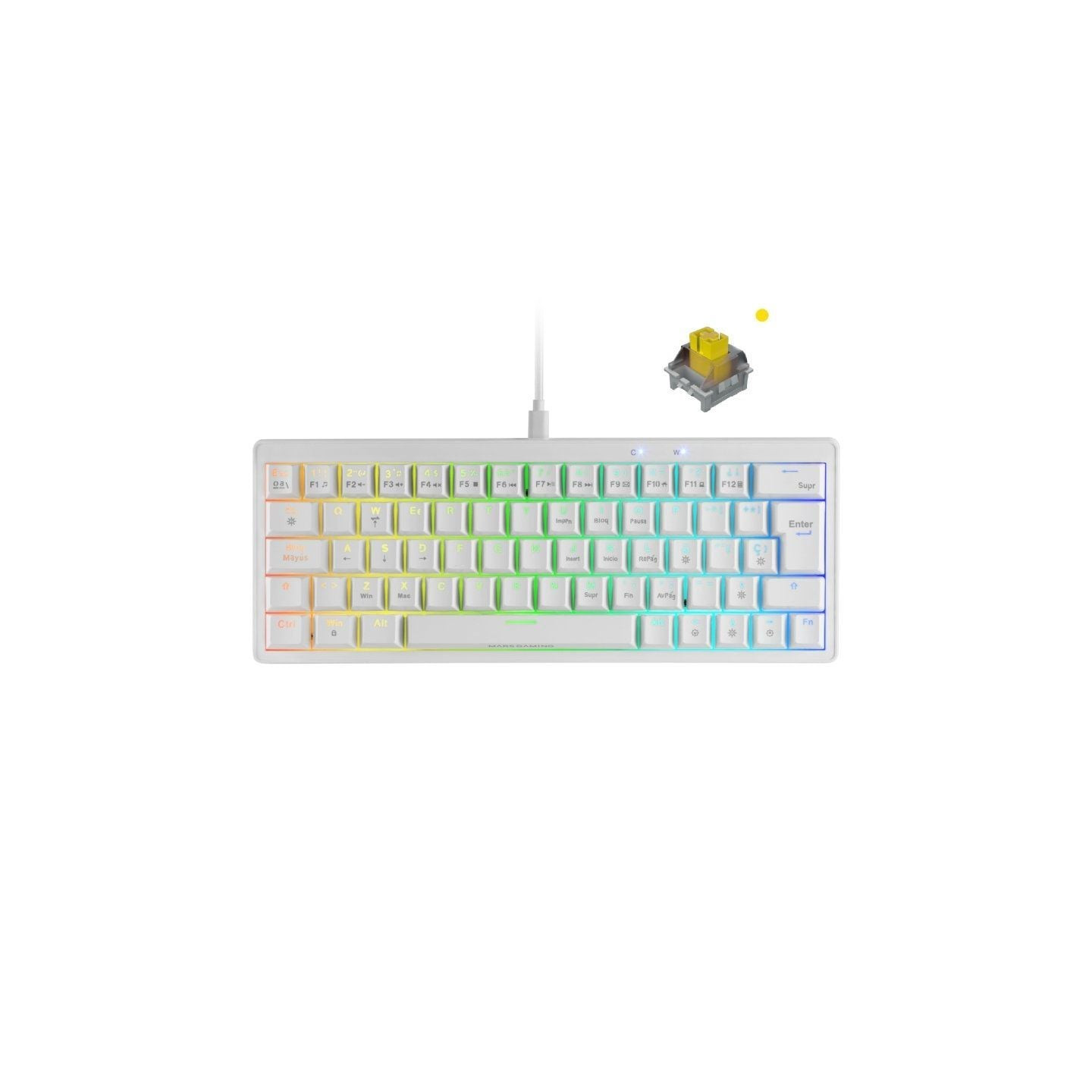 Teclado Gaming Mecánico Mars Gaming MKMINIPRO/ Switch Amarillo/ Blanco