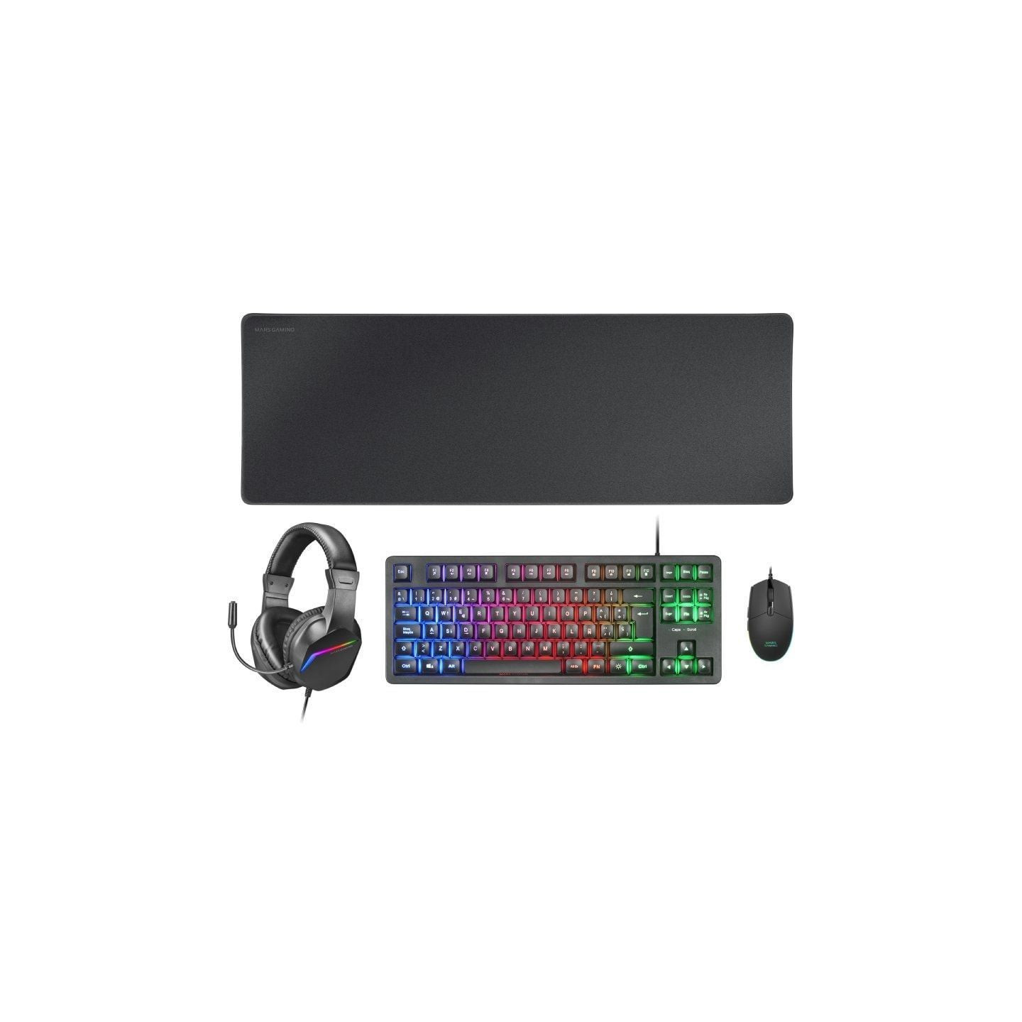 Pack Gaming Mars Gaming MCP-RGB3/ Teclado RGB + Ratón Óptico + Alfombrilla XXL + Auriculares