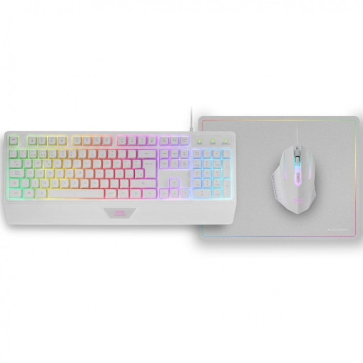 Pack Gaming Mars Gaming MCP124/ Teclado H-MECH  + Ratón Óptico + Alfombrilla/ Blanco