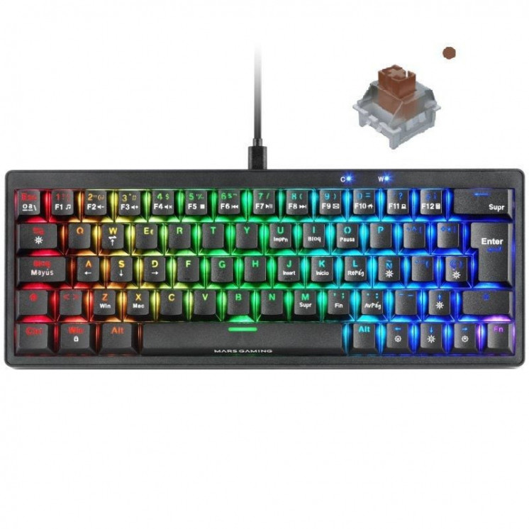 Teclado Gaming Mecánico Mars Gaming MKMINIPRO/ Switch Marrón/ Negro