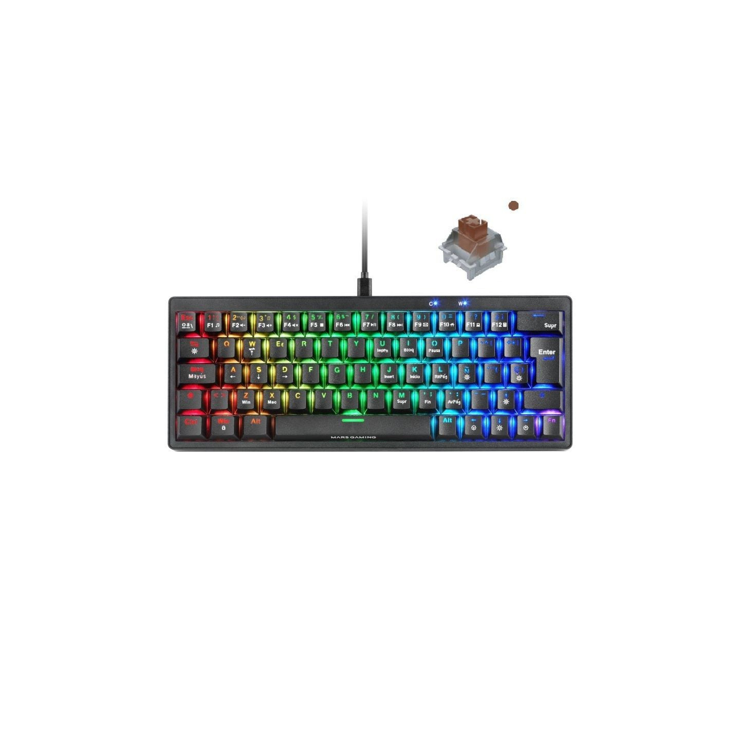 Teclado Gaming Mecánico Mars Gaming MKMINIPRO/ Switch Marrón/ Negro